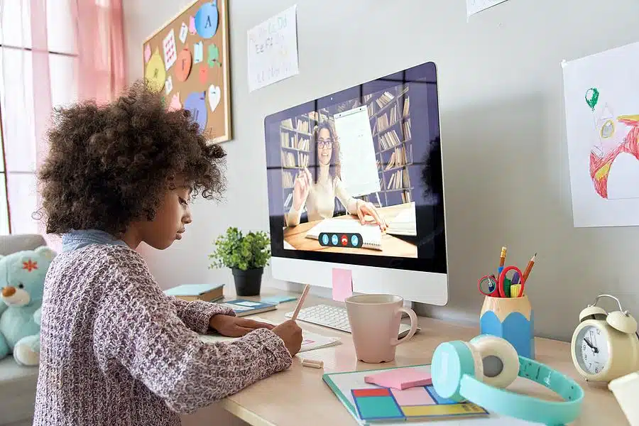 Student in an online tutoring session on a computer